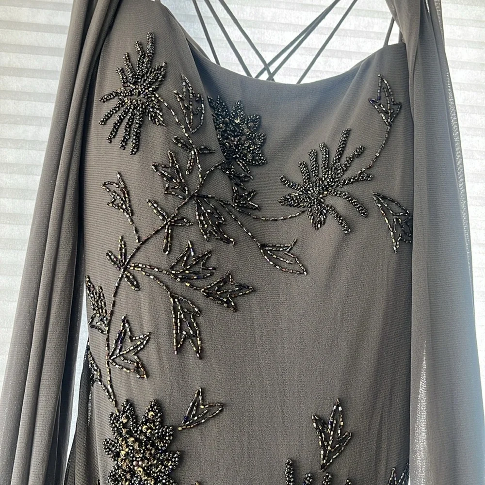 SUE WONG Vintage Nocturne Beaded Gown and scarf wrap - Picture 8 of 17